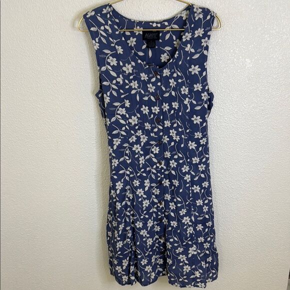 NWT- AGAPO- sleeveless Floral Mini Dress in blue and Cream - Picture 1 of 8